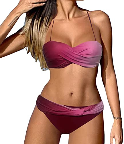 High Waisted Bikini Size 36 E Sets, 2 Piece Breathable Beachwear, Tie Sides Thong Triangle Brazilian 3 Piece Swimwear for Women Halter Swim Tops Briefs Trunk Sets Gifts for Mum Evening