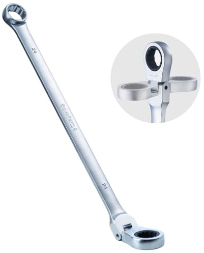 toolant Extra Long Ratcheting Wrench, Flex Head & Fixed Offset Head Double Box End Combination Wrench, CR-V Steel, Metric 24mm