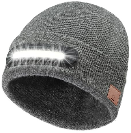 RANCOVY Bonnet LED avec lumière, Rechargeable par USB LED Lumineux Bonnet Chapeau Lampe lumières pour Hommes et Femmes
