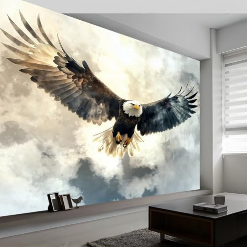 Fototapete Ölgemälde Tusche Tier Adler Tapete 250 x 175 cm (B x H), Cartoon Tiere Vlies Wanddeko Vliestapete Wandtapete Dekoration Study Zimmer Wohnzimmer Restaurant Cafe Kinderzimmer