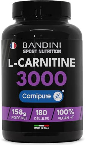Bandini® L-CARNITIN Carnipure® 3000, 180 Kapseln, L-Carnitine, Sport-Supplement mit L Carnitin-Tartrat, reines Karnitin mit hoher Absorption und Bioverfügbarkeit, ohne Zusatzstoffe, 100% Vegan