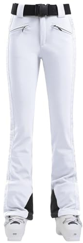 GSOU SNOW Womens Ski Pants Slim Fit Waterproof Insulated Snow Pants Flared Winter Outdoor Hiking Warm White