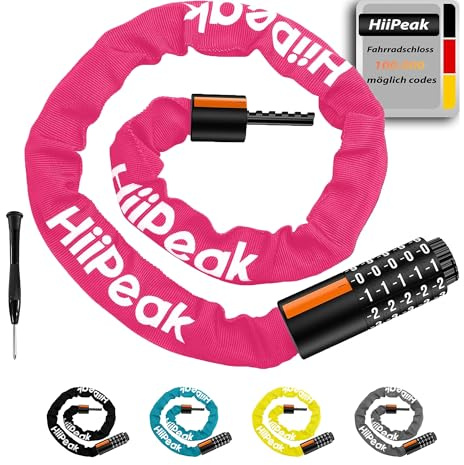 HiiPeak Chaine antivol Velo Code Haute Sécurité. Cadenas Velo antivol code a 5 chiffre, antivol Vélo 100 000 combinaison, anti vol Velo, Moto et Scooter- Résistante à la Corrosion et aux Coups (Rose)
