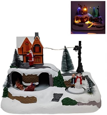 COSE DA CASA Giostrina Natalizia Villaggio di Noël Innevato con luci Slitta Renne Pupazzo di Neve in Movimento giostra