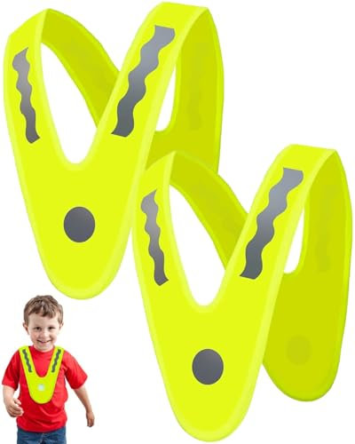 MOPZIJA 2 PCS V-Form Reflektorweste Kinder, Gelb Sicherheitsweste Kinder Mit Elastischem Band Verhindern Verrutschen, Reflektierende Weste Warnkragen Kinder Gute Sichtbarkeit für Sport, Radfahren
