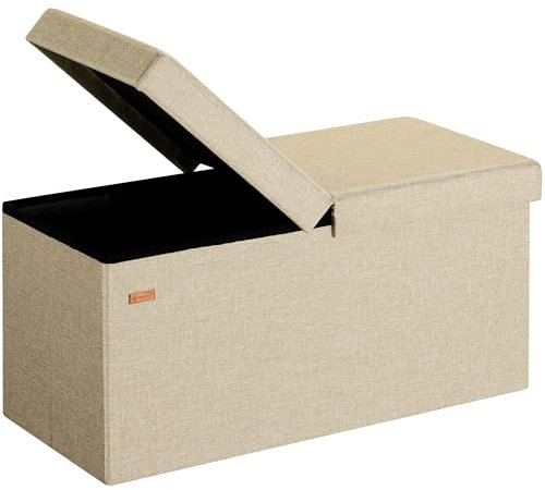 CASARIA® Banco Almacenaje Baúl Capacidad 100L Carga hasta 300kg Resistente 80x40x40cm Puff Otomana Plegable Tapizado Acolchado Salón Dormitorio Entrada Beige