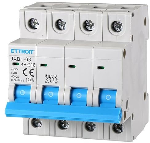 IXTRIMA Interrupteur magnétothermique automatique 4P 16A 380V 6kA MCB C16 occupe 4 modules DIN