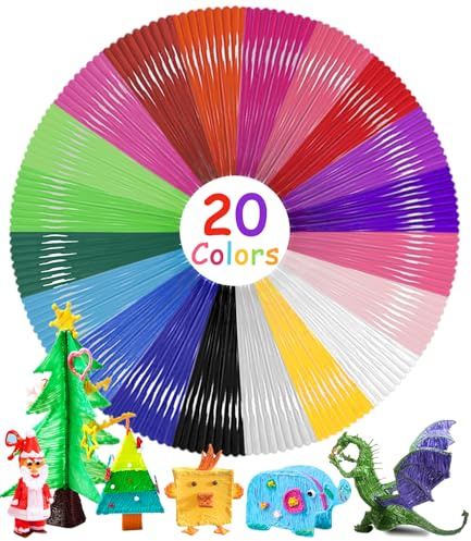 20 Couleurs Filament Stylo 3D Recharge Stylo 3D 1,75 mm Fil Stylo 3D 100m | 20 Couleurs 5 m Chacun 1,75 mm Recharge 3D Pen Filament, Total 100 m, Matériau et Recharge Stylo 3D Filament PLA Accessoire