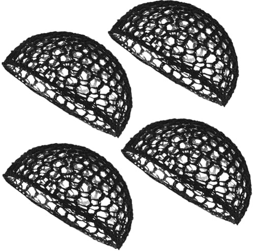 CREATCABIN 4 Filet à Cheveux en Maille Noire pour Dormir au Crochet pour Perruque Longue et Droite Bonnet Enveloppant Protection de la Tête Chapeaux Tricotés Bonnet au Crochet pour Hommes Femmes 35cm