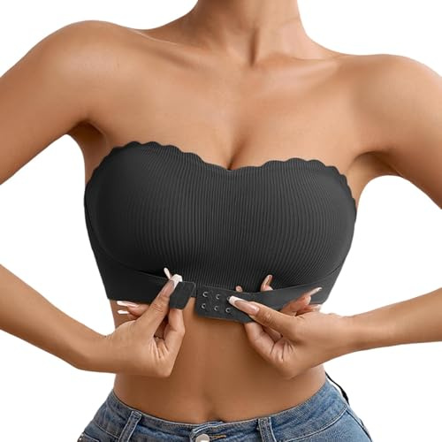 Sonnena Sujetador Bandeau sin Tirantes para Mujer Sujetadores sin Aros Hebilla Delantera Invisible Push Up Bra con Relleno