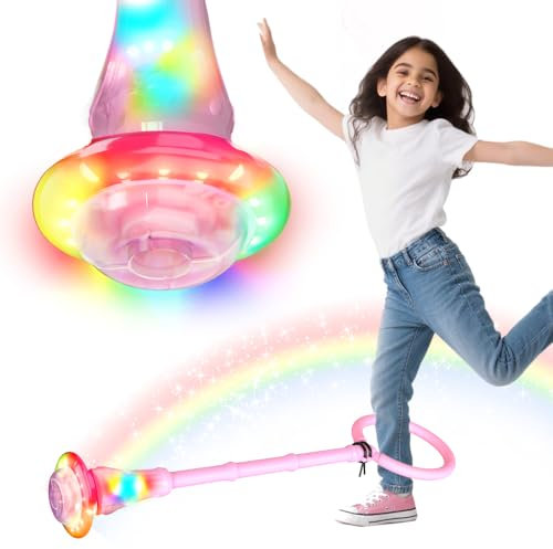 TOPRUNYI Swing Wheel mit Lichtrad,Springring Fußkreisel Kinder mit Nachtleuchteffekt,Faltbarer Blinkender Sprungball,Kinder Blinkender Springring,Geschenke für Mädchen 3+ Jahre (Rosa)