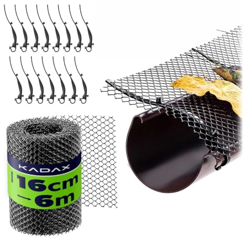 KADAX Leaf Guard for Gutters, 16 cm x 6 m, Plastic Leaf Guard for Gutters, Gutter Grid, Protective Gutter Guard with Mounting Clips, Gutter Protection (Pack of 1)