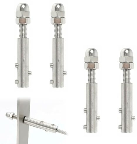 Set Di 4 Morsetti Per Funi Metalliche, Tiranti Per Filo Acciaio, Filettato Cavo Tensionatori, Terminale Filettato Per Funi Metalliche Da 4mm, Tenditore In Acciaio Inox Per Balcone
