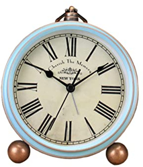 Mipcase Reloj Despertador Retro Clásico Analógico para Mesa Diseño Vintage Americano sin Batería Color Azul con Números Decoración Hogar Oficina
