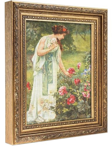 Abtgt 8x10 Canvas Floating Frame, Depth 2cm, Matte Gold Antique Ornate Canvas Frame for Oil Painting Art Prints, Vertical or Horizontal Wall Display, 1 Pack