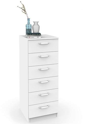 briebe Sinfonier Dormitorio Alto, Cómoda, Cajonera 6 Cajones, 110x40x40 cm (Alto x Ancho x Profundo), Habitación Matrimonio, Juvenil, Infantil, Prakt, Blanco