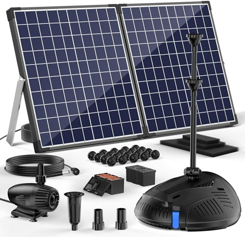 Biling 50W Bomba de filtro solar para estanque con filtro 2100 L/H Bomba de filtro solar para estanque con 3 boquillas y regulador de flujo 8m de cable para estanque de jardín Pequeño estanque de