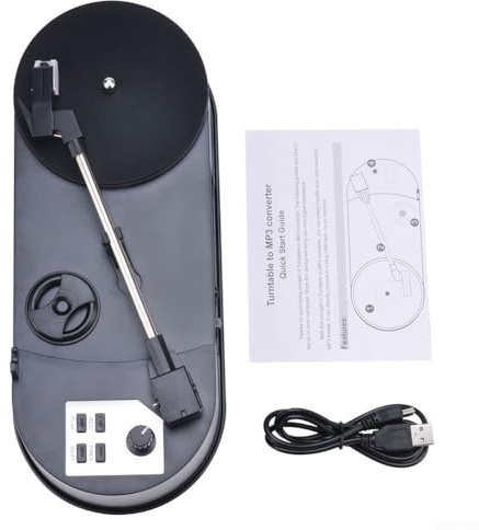Opatiny Tourne-disque vinyle vers MP3, pour enregistrement sur carte SD, phonographe portable en ABS avec câble USB pour usage domestique, noir