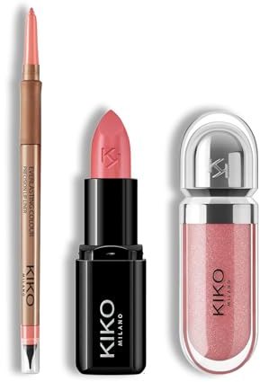 KIKO Milano Lip Glow Trio | Precision Automatic Lip Liner 03, Smart Fusion Lipstick 405 & 3D Hydra Lipgloss 35 | The Perfect Lip Combo for Defined & Glossy Lips