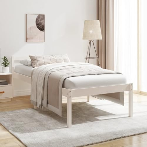 Fecpoo WGYHOME Cama para personas mayores, 90 x 200 cm, color blanco, madera de pino maciza, altura de dormir de 45 cm, somier incluido, marco de cama para personas mayores