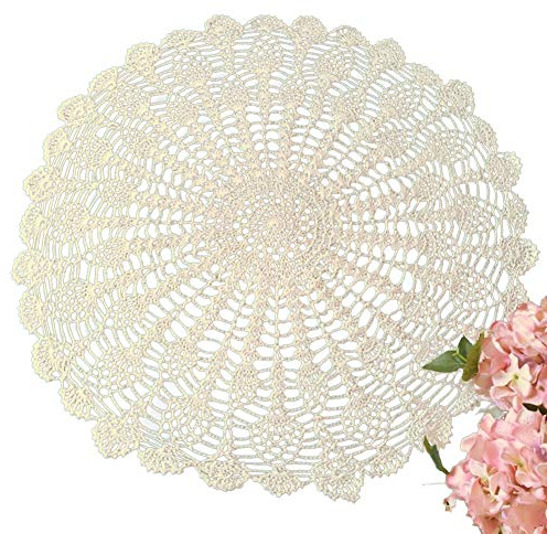 Yizunnu Tischdeckchen aus Baumwolle, rund, handgefertigt, Häkelarbeit(Beige, 50-55cm)