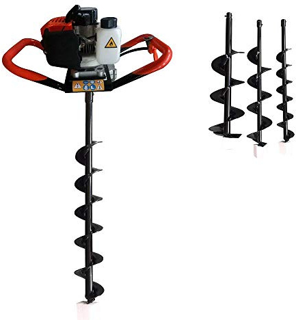 Fence Earth Auger, Petrol Borer 52cc 2-Stroke Post Hole Digger+Drill Bits 4 6 8 Bar Single Cylinder Air-Cooled System One Man Fence Earth Auger (US Stock) (2.3HP)