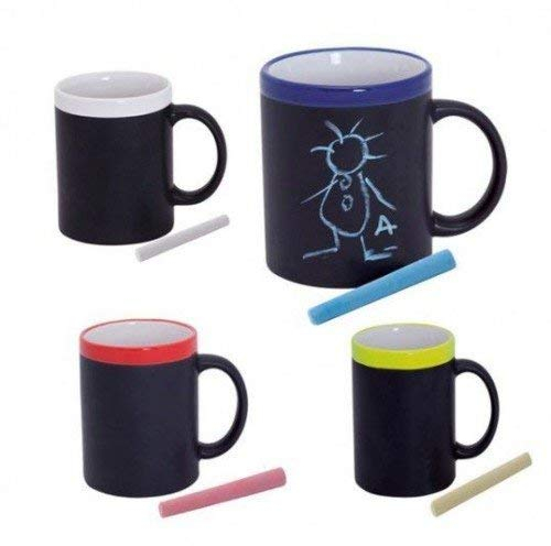 DISOK - Set mit 12 Tassen aus Keramik, ideal für Frühstück, in Geschenkbox, Kindertassen zum Ausmalen mit Kreide, Farben, Geschenke für Jungen und Mädchen.