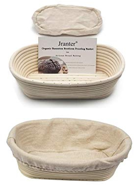 Banneton - Cestino ovale per lievitazione pane e fodera in lino, 25,4 cm, confezione da 2