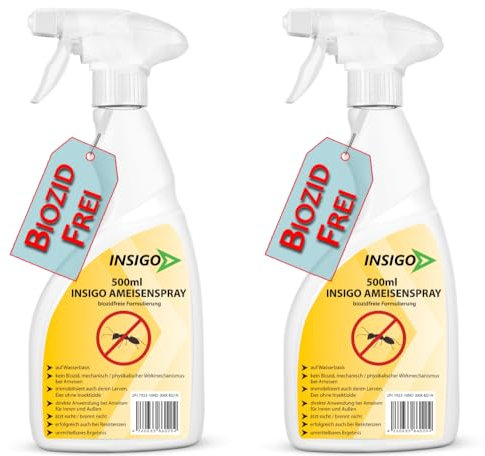 NEU Biozidfreie Ameisen Abwehr 2x500ml – Effektives Mittel für Ameisen im Haus oder Garten – Ant Spray – Fleckenfrei – Ameisen Spray von INSIGO