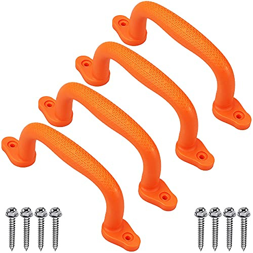 Dolibest 4pcs Poignee Escalade Enfant, 18cm Poignées de Sécurité Para Enfants pour Structure d'escalade pour Ensemble Balançoires/Aire Jeux/Maisonnette/Parc Loisirs/Barres Singe Intérieur, Rouge