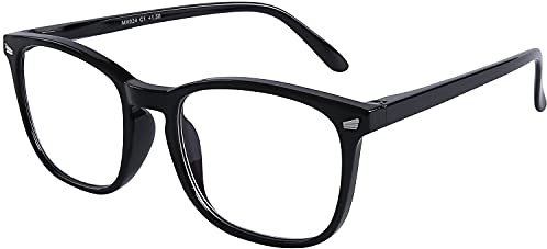 DOOViC Blaulichtfilter Computerbrille Schwarz/Eckig Rahmen Große Gläser Computer Brille ohne Sehstärke für Herren/Damen 0,0