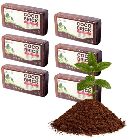 DIVCHI Coco Brick 6 X 650g (6X8L) Organic Natural Planting Soil High Moisture Retention Compost for Plants & Gardening
