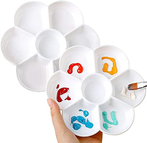 Mischpalette in Blumenform in Kunststoff,Mit 7 FarbnäPfen,für Aquarell- U Acrylfarben Durchmesser Ca. 17 cm Kinder Malpalette,Weiß (2 StüCk)