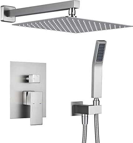 Artiqua Rain Shower System 12 Inches Shower Combo Set Brushed Nickel Wall Mount Faucet Bathroom Faucets with Rainfall Shower Head and Hand Shower