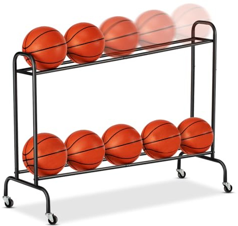 EXTCCT Tilt Basketball Rack Ball Storage Holder - Tilt Basketball Shooting Training Rack, Garage Sports Equipment Organizer, Outdoor and Indoor Rolling Balls Cart with Wheels