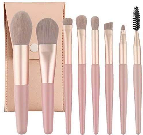 Professional Makeup Brushes Set Mini Make up Brushes 8Pcs Portable Make up Set Premium Makeup Brushes Kits with PU Leather Bag Foundation Powder Cosmetic Brush Blush Blending Eyeshadow Brushes Sets