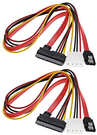 OTOTEC 2Pcs SATA Data Power 2-in-1 Cable 22Pin(7+15) SATA Male to Female Data and Power Combo Extension Cable Accessories for Hard Drive Motherboard PC Case Modding