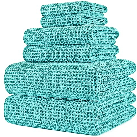 Polyte - Juego de Toallas de baño de Microfibra antipelusa - Secado rápido - Punto gofrado - Grande: 152,4 x 76,2 cm - Pack de 6
