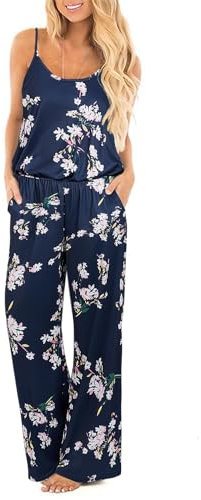 OUGES Summer Women's Floral Sleeveless Racer Back Casual Wide Leg Pants Jumpsuits Romper(FLoral05,X-Large)