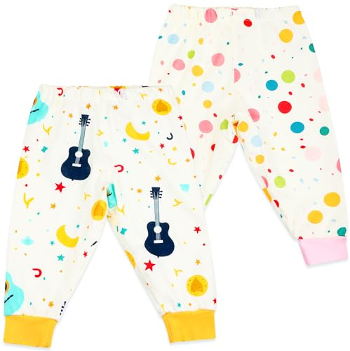 FLYISH DIRECT Pantalones de Entrenamiento Nino Algodón, Pantalones para Pañales Niño Reutilizables, Braguita de Entrenamiento Niño, 2 Piezas, Puntos y Guitarra, XL, 7-9 años