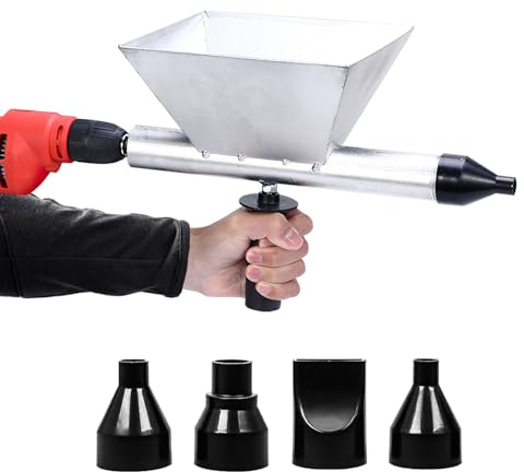 Mörtelspritze Fugenpistole für Mörtel Tragbarer Edelstahlkörper Mörtelsprüher, Fugenspritze mit 4 Abnehmbare Düsen, Betonspritze für Mörtelfuge Steinmauer Böden (ohne Elektrische Bohrmaschine)