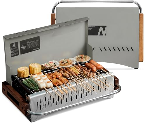 Naturehike Charcoal Grill, BBQ Grill Folding Portable Lightweight Smoker Grill,Barbecue Grill Small Desk Tabletop Outdoor Grill for Camping Picnics, Backyard Garden Beach Party, Gray