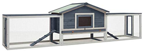 Chaduof Kaninchenstall, Hasenstall, Hasenkäfig, Kaninchenställe,Tierhaus, Kleintierstall, Kaninchenhaus, Haustierstall, Kaninchen Häuser, Grau 310x70x87 cm Kiefer & Tanne Massivholz