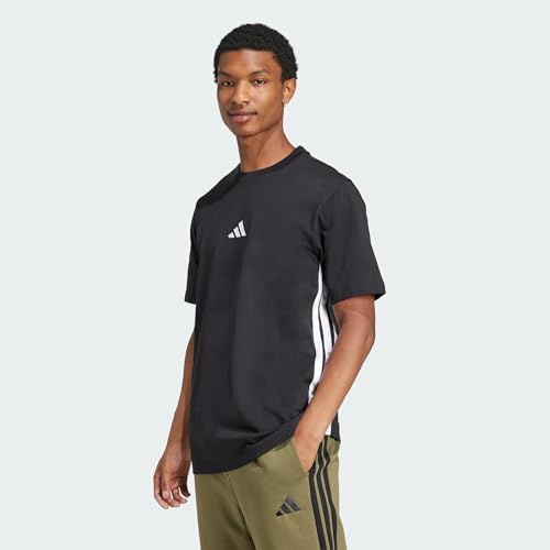 adidas Uomo Essential Three Stripes Single Jersey Shirt, Black/White, M