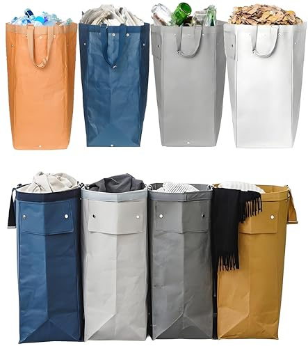 QUALIALL Kitchen Recycling Bin, Large Washable Paper Bags - Sturdy, Foldable, Space-Saving - Multipurpose Trash Can for Kitchen, Garden, and Indoor Use, 4 Colors, 4 Packs/Set