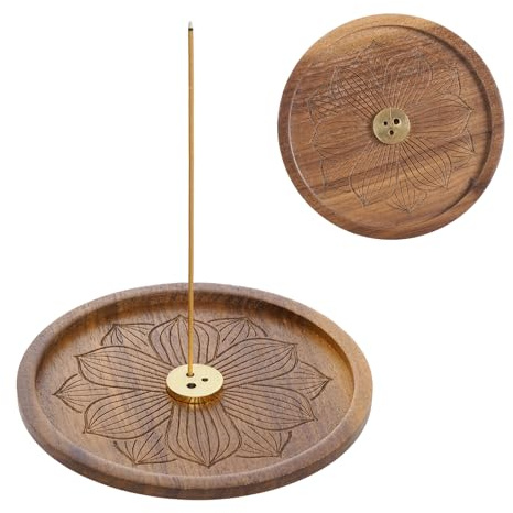 Holzlotus hållare för rökelsestickor av trä med askuppsamlingsskål handgjord brännare perfekt för heminredning, meditation och yoga