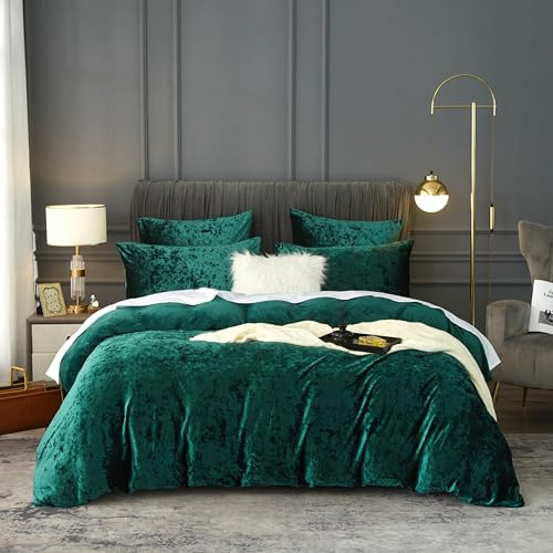 DXHOME Biancheria da letto invernale 135 x 200 cm, in velluto verde scuro, in morbido pile, calda, con copripiumino, reversibile, con chiusura lampo e 1 federa 80 x 80 cm