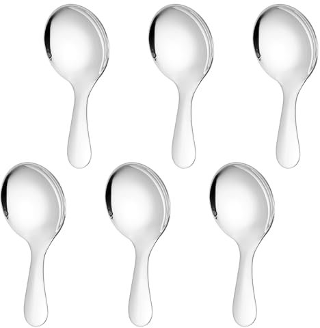 JJUNW 6 cucchiai con manico corto, cucchiaini da caffè in acciaio inox, cucchiaio da portata grande, cucchiaio da gelato, 9 cm, posate da servizio, lucidate a specchio, per tè, caffè, dessert, farina,