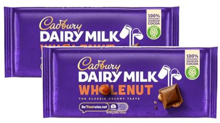 Milk WholeNut Chocolate Bar Bundle x 2 (2 x 120g, 240g Total) – Creamy Milk Chocolate with Crunchy Hazelnuts – Perfect Treat or Gift for Any Occasion – Suitable for Vegetarians