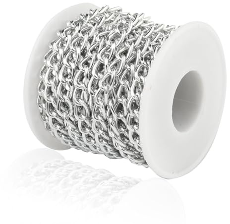 ThaiRoot Catene barbazzale in Alluminio da 5 m 10 x 6,5 mm con Catene a Maglie a Bobina per Artigianato Catene per Gioielli Cavo Intrecciato Accessori Artigianali Catene per collane Catena in Metallo